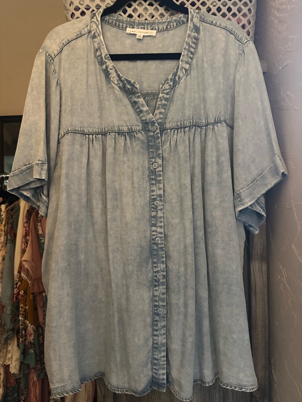 Light Blue Washed Button-Front Women's Top
